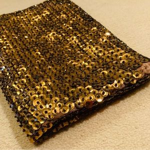Walborg Bronze sequin evening clutch that folds into larger satin lined envelope